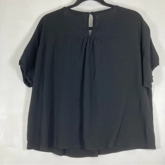 Madewell Blouse Women’s Viscose Shirred Black V-Neck Short Sleeve Back Keyhole M - Picture 2 of 10